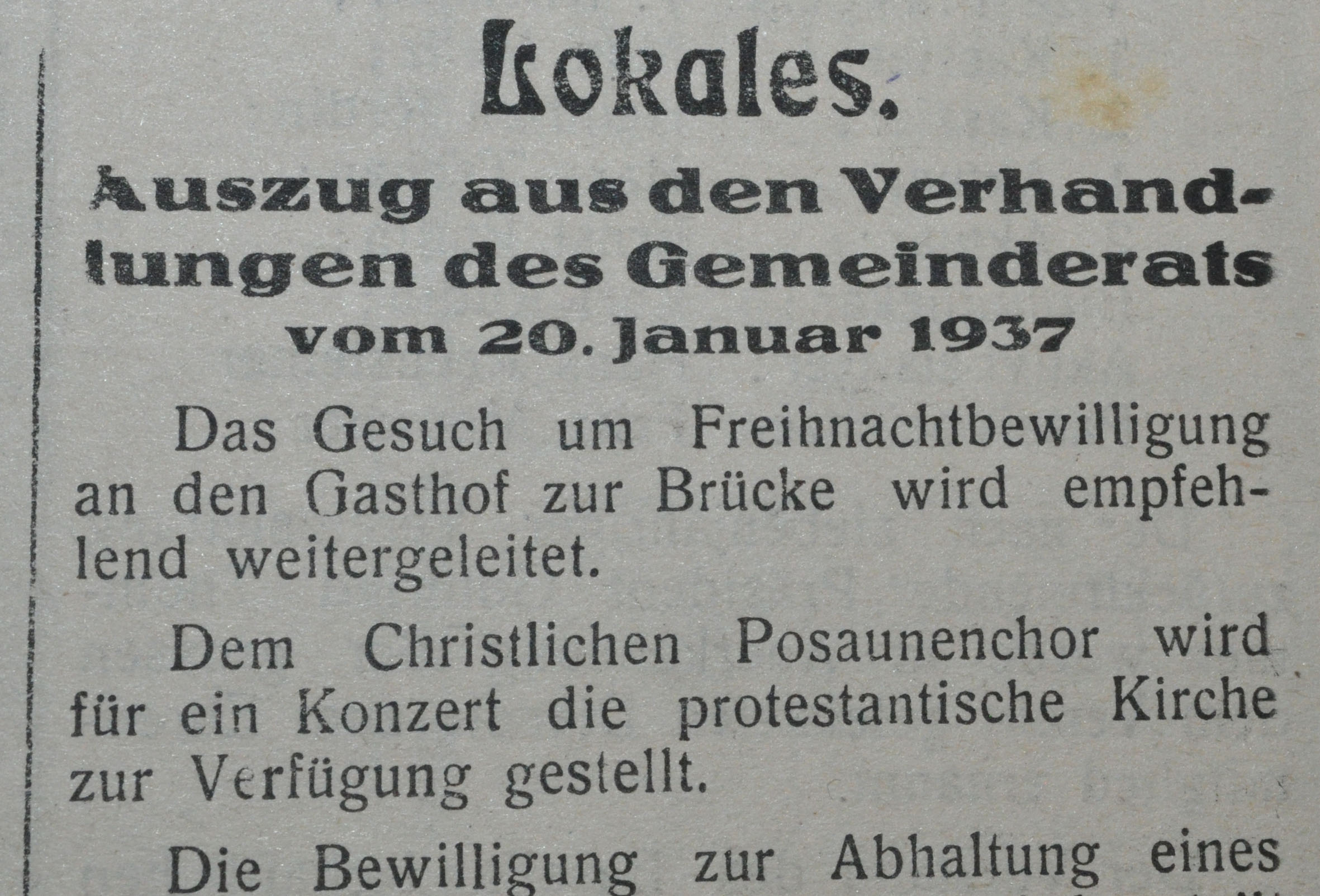 1937-01-23 Titel Gemeinderatsverhandlungen