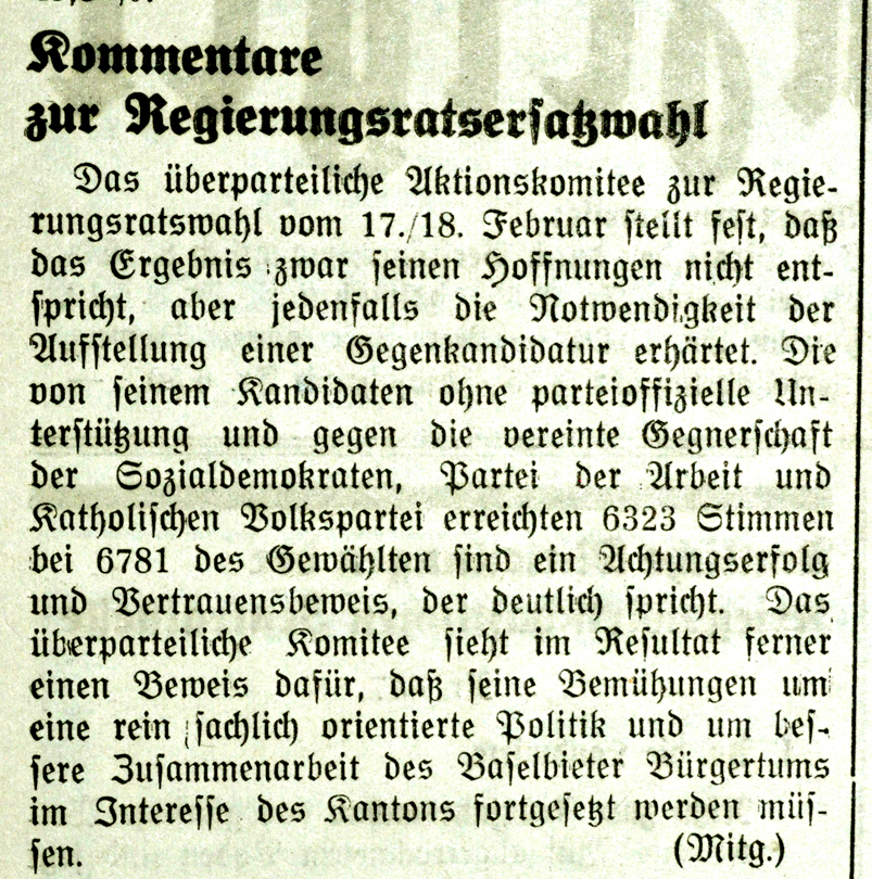 Birsfelder Anzeiger 21. Februar 1945