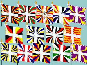 Flaggen von eidgenössischen Söldnertruppen (nach Marignano!)